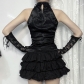 Gothic dark style pleated rose spider web bow tie vest New sexy slim camisole top for women