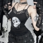 Gothic dark style basic lace vest 2025 summer new skull print suspenders