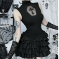 Dark Gothic Cross Hollow Vest Dress 2025 New Slim Pleated Vest Dress