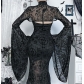 Dark Gothic New Chinese Flocking Cardigan 2025 New Flared Sleeve Lace Dark Cardigan