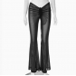 European and American hot-selling mesh pleated drawstring flared pants sexy see-through slim low-waist women's trousers