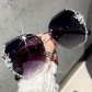 Diamond-studded sunglasses for women, new cross-border models, large face slimming, UV protection, crystal-cut frameless sunglasses