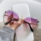 Diamond-studded sunglasses for women, new cross-border models, large face slimming, UV protection, crystal-cut frameless sunglasses