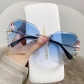 Diamond-studded sunglasses for women, new cross-border models, large face slimming, UV protection, crystal-cut frameless sunglasses